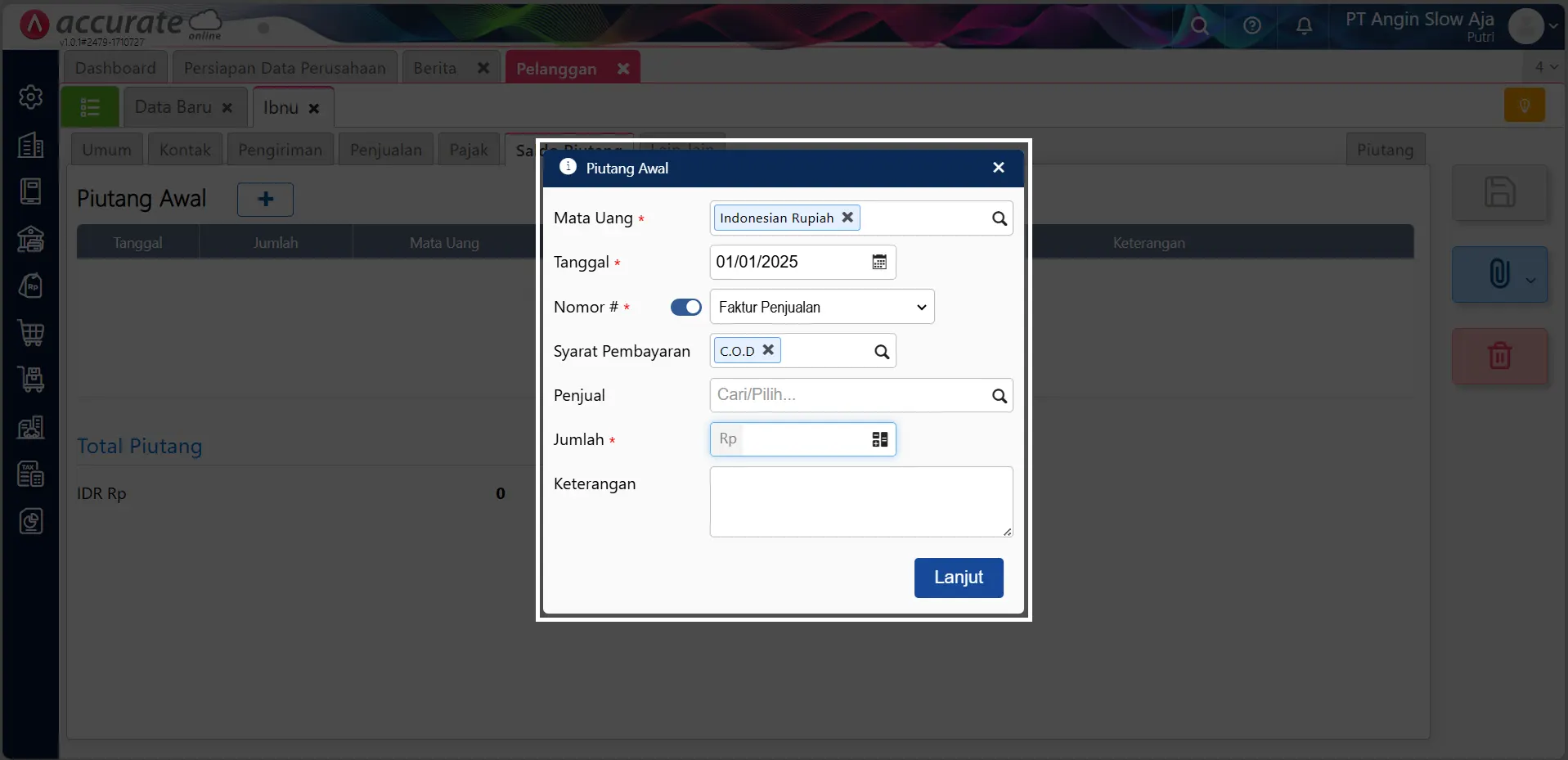 mengisi info pelanggan
